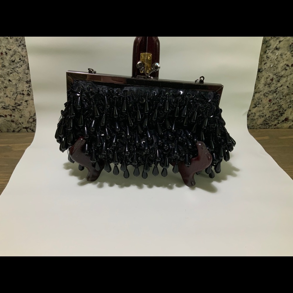 VINTAGE BEAD DROP BLACK PURSE